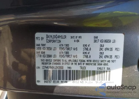 2004 Dodge Ram 1500 Slt/Laramie from USA, damaged, VIN 1D7HA18N64J243968